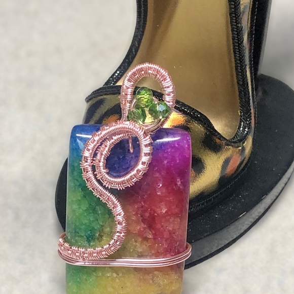 Rainbow solar quartz pendant -handmade ,multi colored -artisan - Picture 6 of 6